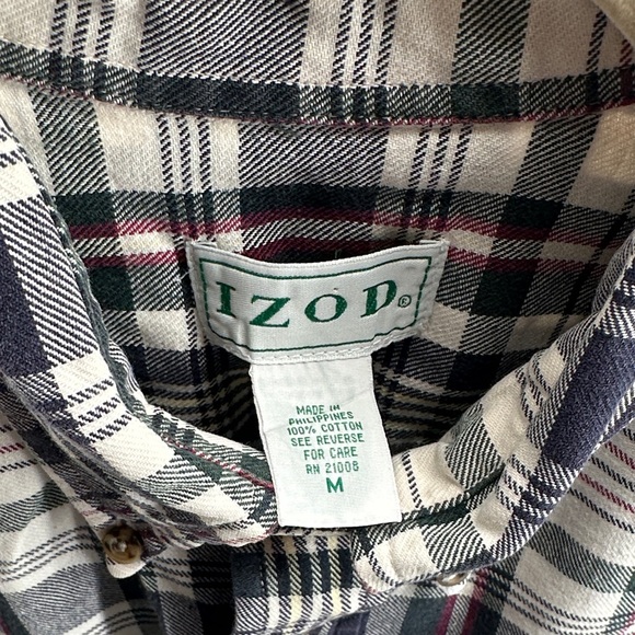 VTG Western Rugged Streetwear Izod Navy/White Plaid Button Down FlannelShirt SzM - Picture 2 of 12